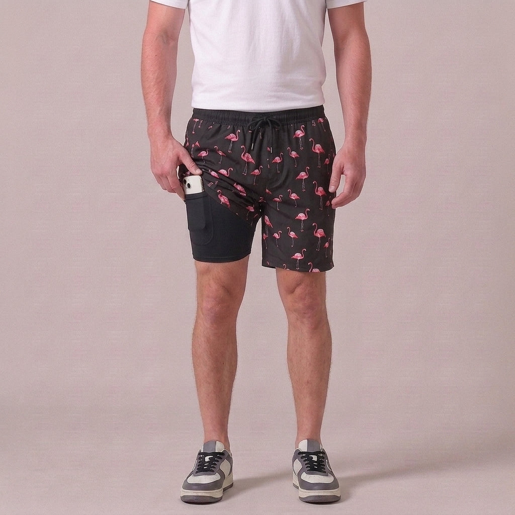Zwembroek met flamingoprint en verstelbaar trekkoord voor heren