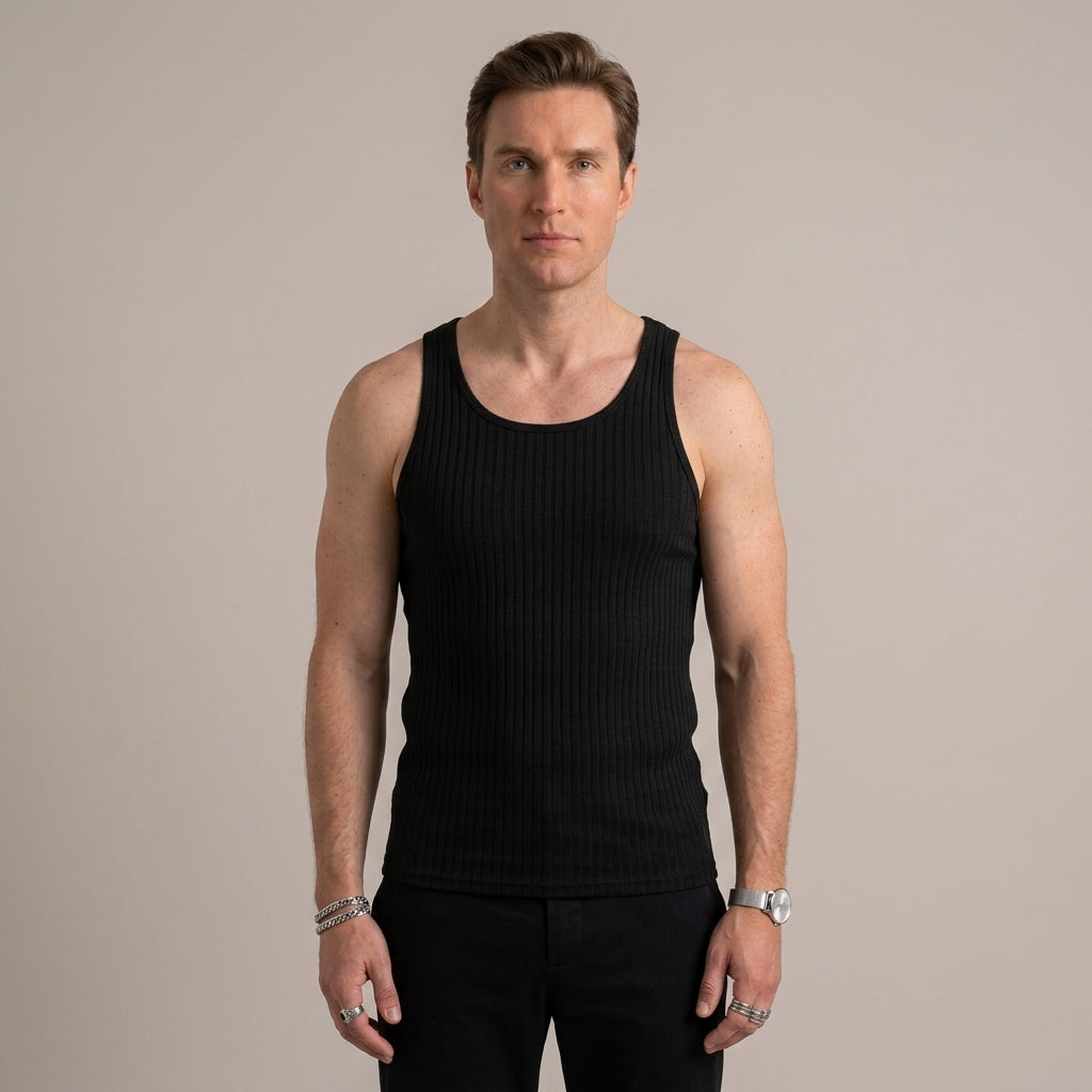 Geribde tanktop met ronde hals en slim fit voor heren