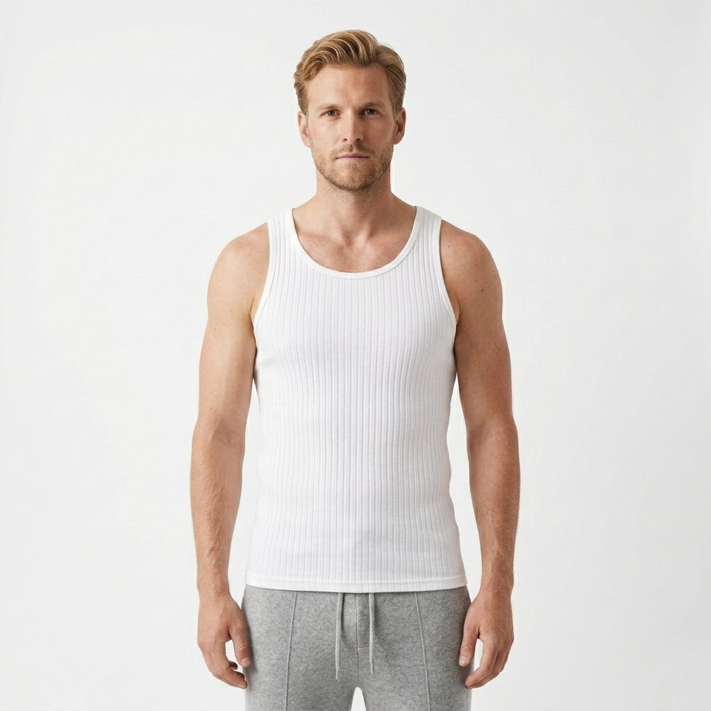 Geribde tanktop met ronde hals en slim fit voor heren