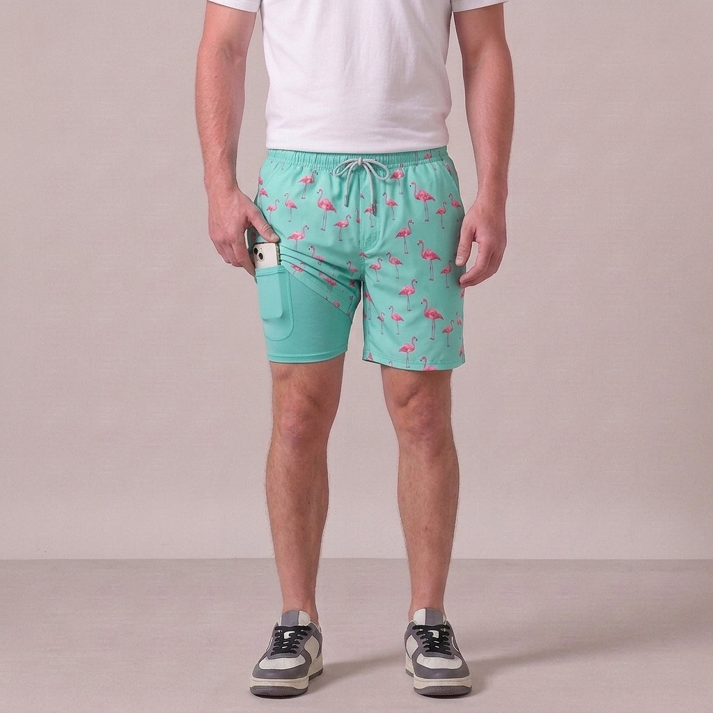 Zwembroek met flamingoprint en verstelbaar trekkoord voor heren