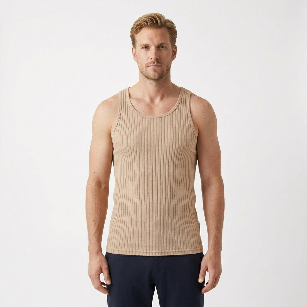 Geribde tanktop met ronde hals en slim fit voor heren
