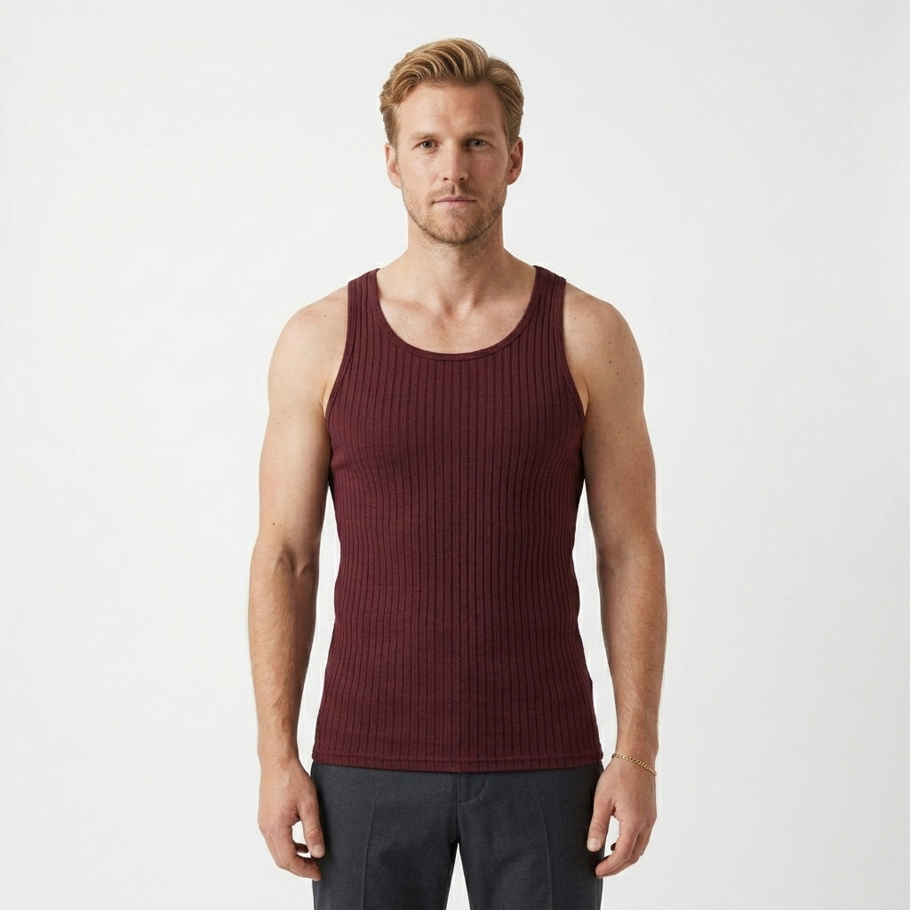 Geribde tanktop met ronde hals en slim fit voor heren