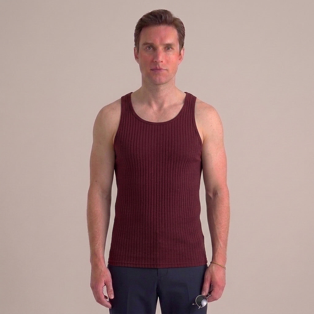 Geribde tanktop met ronde hals en slim fit voor heren