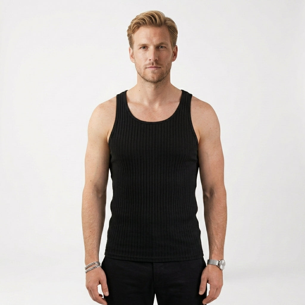 Geribde tanktop met ronde hals en slim fit voor heren