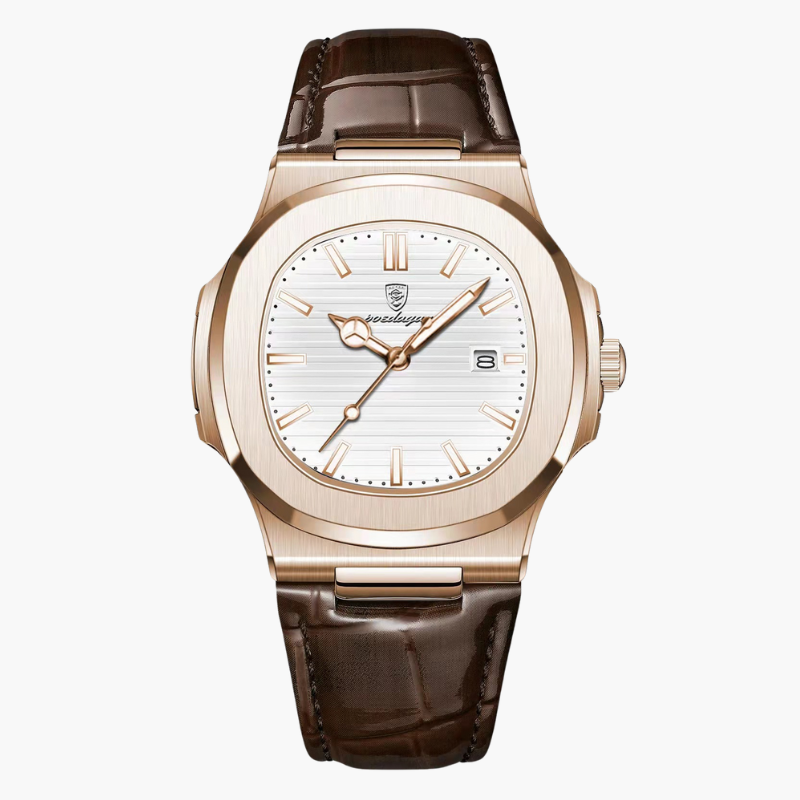Chronograaf horloge met leren band en roestvrijstalen kast voor heren