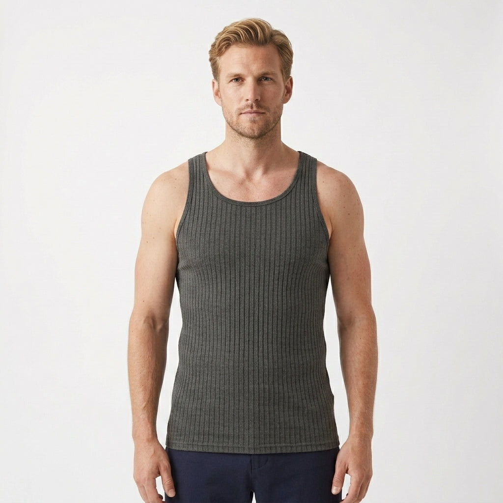 Geribde tanktop met ronde hals en slim fit voor heren