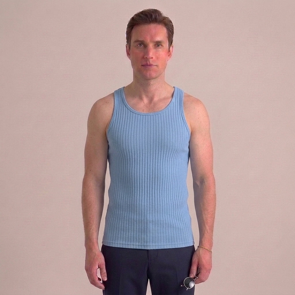 Geribde tanktop met ronde hals en slim fit voor heren