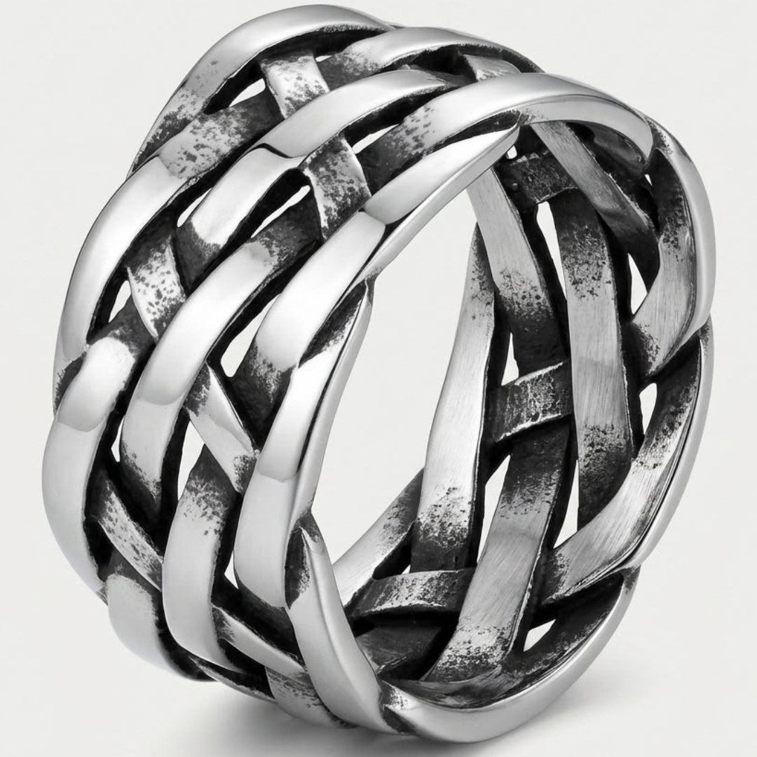 Vintage Viking Ring met Geweven Patroon voor Heren