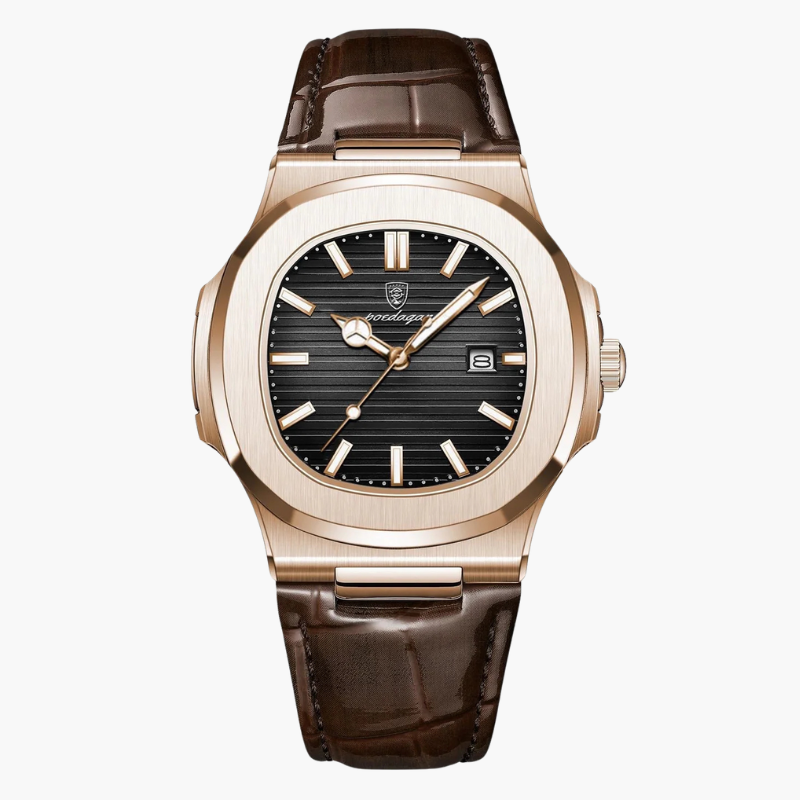 Chronograaf horloge met leren band en roestvrijstalen kast voor heren