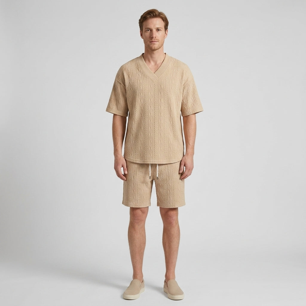Hollanden | Gebreide set met V-hals en korte broek voor heren