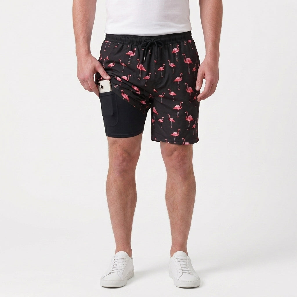 Zwembroek Met Flamingoprint En Trekkoord Voor Heren