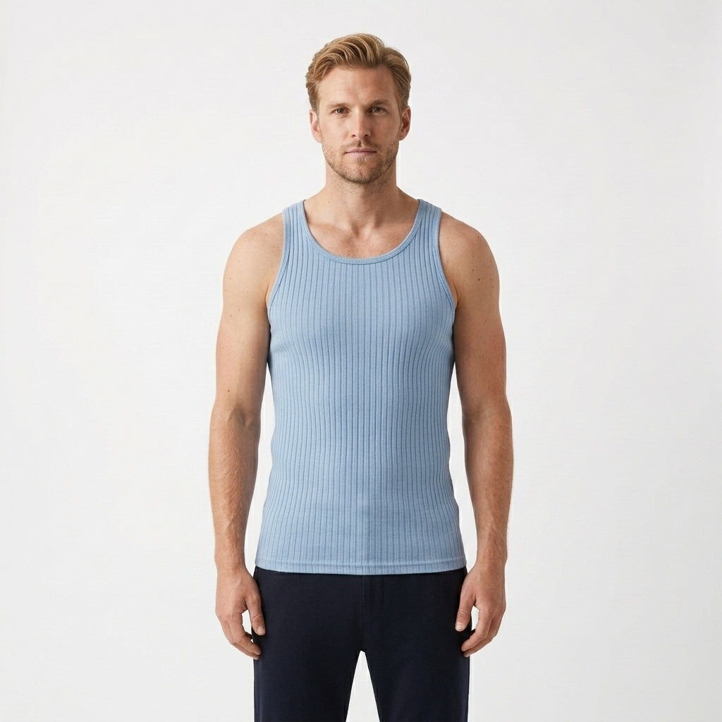 Geribde tanktop met ronde hals en slim fit voor heren