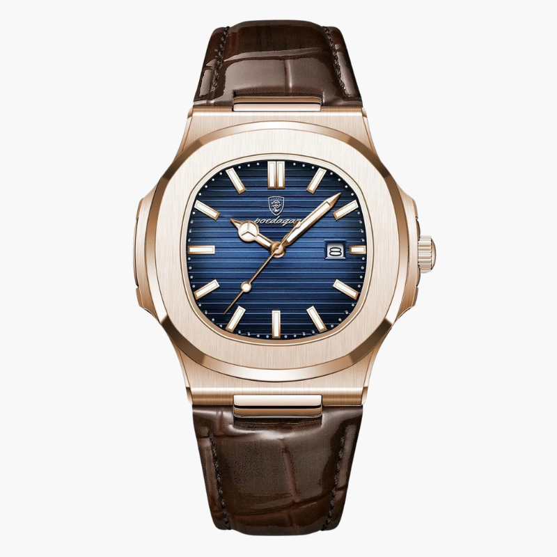 Chronograaf horloge met leren band en roestvrijstalen kast voor heren