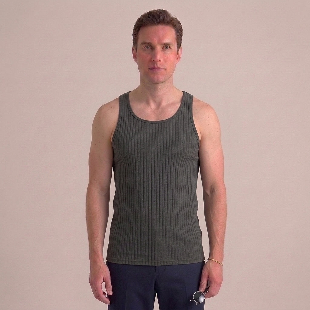 Geribde tanktop met ronde hals en slim fit voor heren