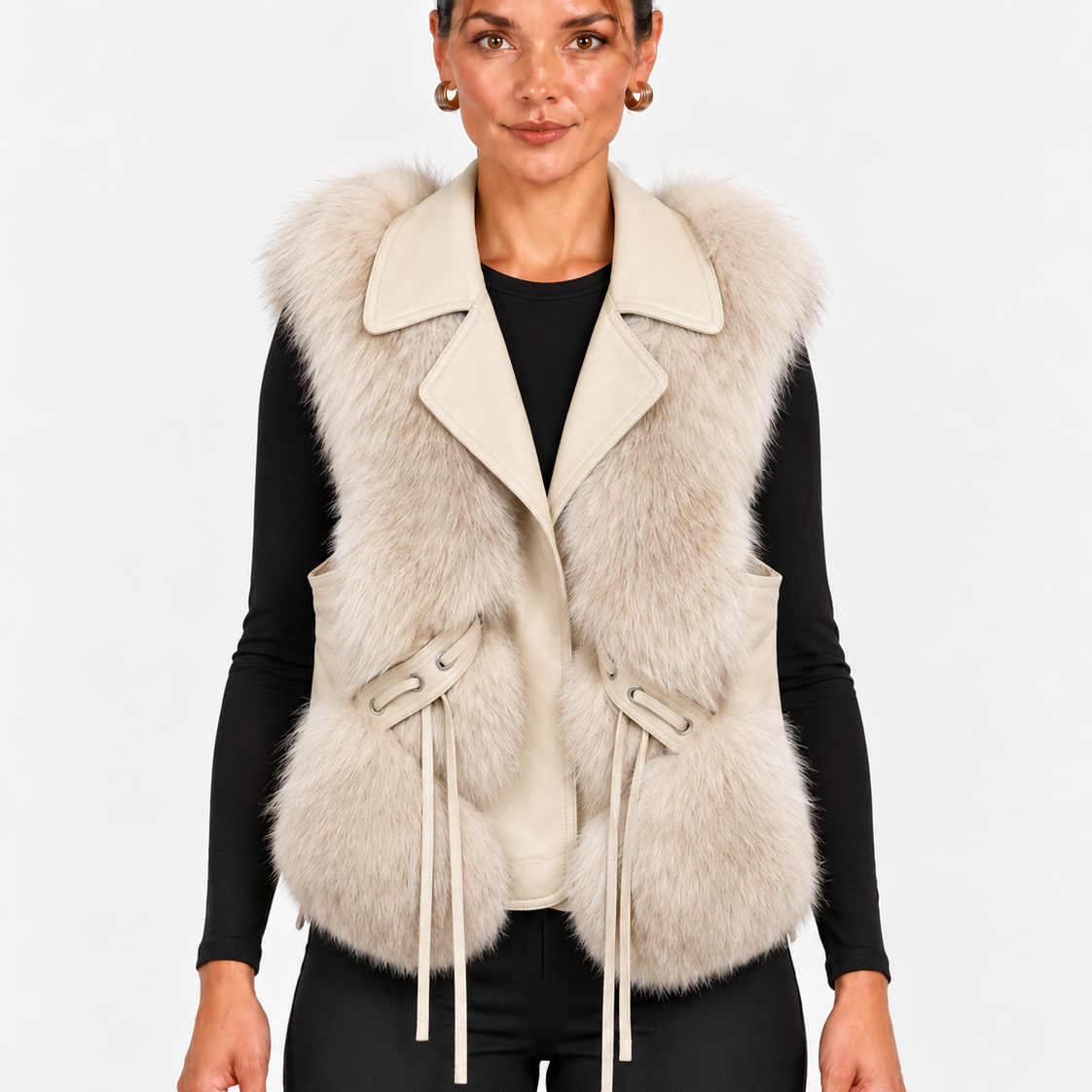 Gilet van Imitatiebont en Veganistisch Leer voor Dames