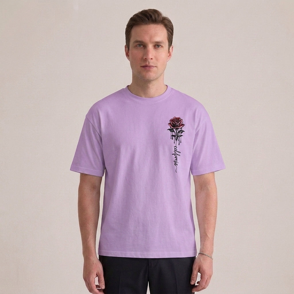 T-shirt met rozenprint, ronde hals en korte mouwen voor heren