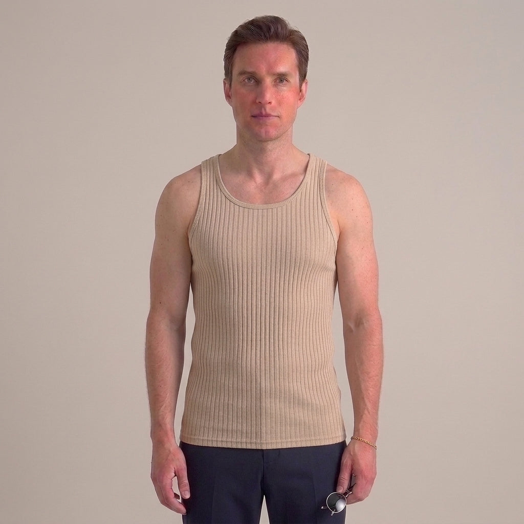 Geribde tanktop met ronde hals en slim fit voor heren