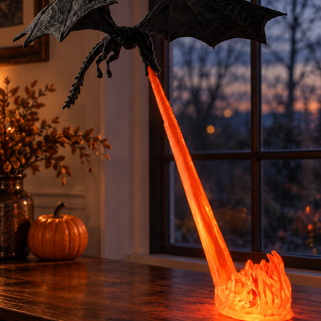 Nachtlamp met vuurspuwende draak voor Halloween
