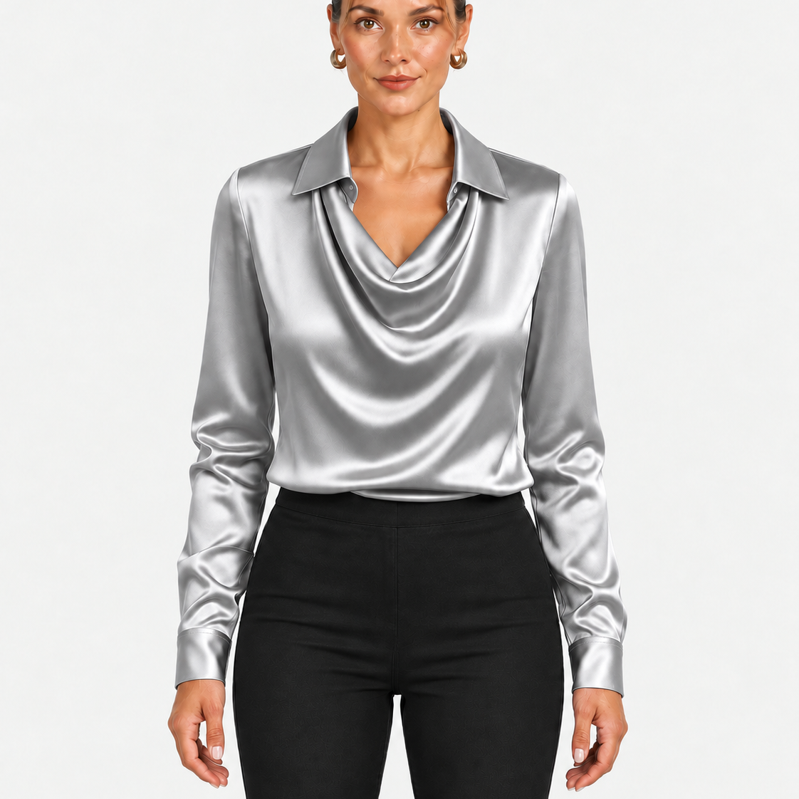 Elegante Blouse met Gedrapeerde Halslijn en Klassieke Kraag voor Dames