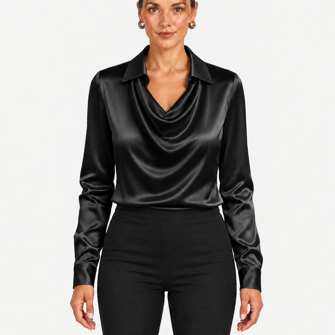 Elegante Blouse met Gedrapeerde Halslijn en Klassieke Kraag voor Dames
