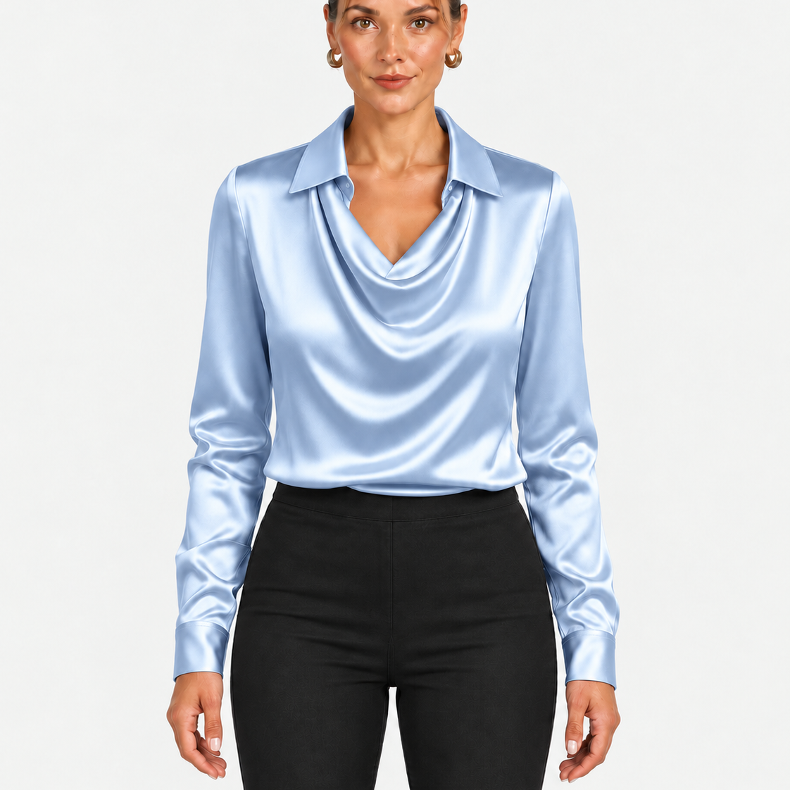 Elegante Blouse met Gedrapeerde Halslijn en Klassieke Kraag voor Dames