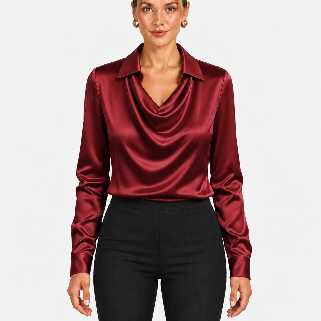 Elegante Blouse met Gedrapeerde Halslijn en Klassieke Kraag voor Dames