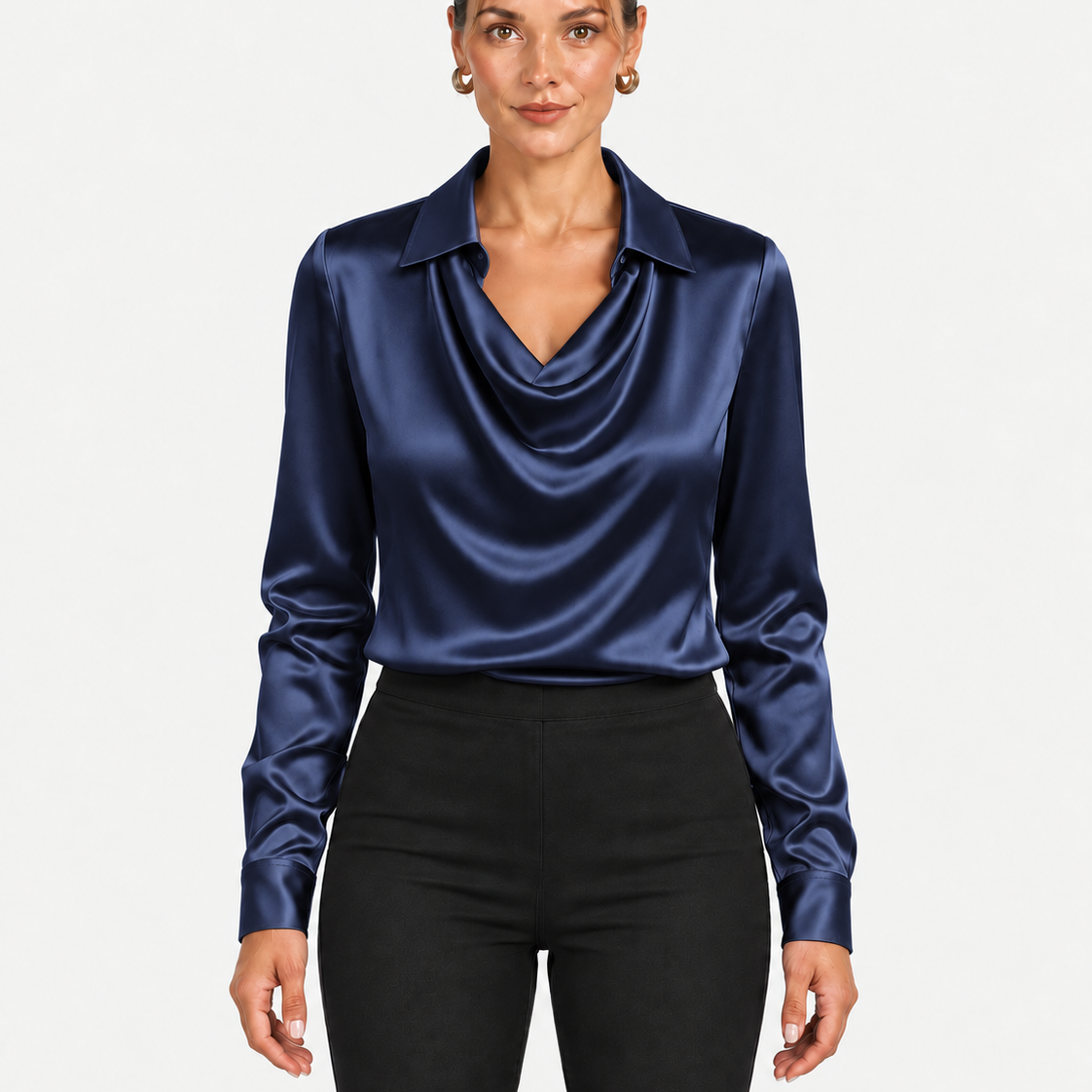 Elegante Blouse met Gedrapeerde Halslijn en Klassieke Kraag voor Dames