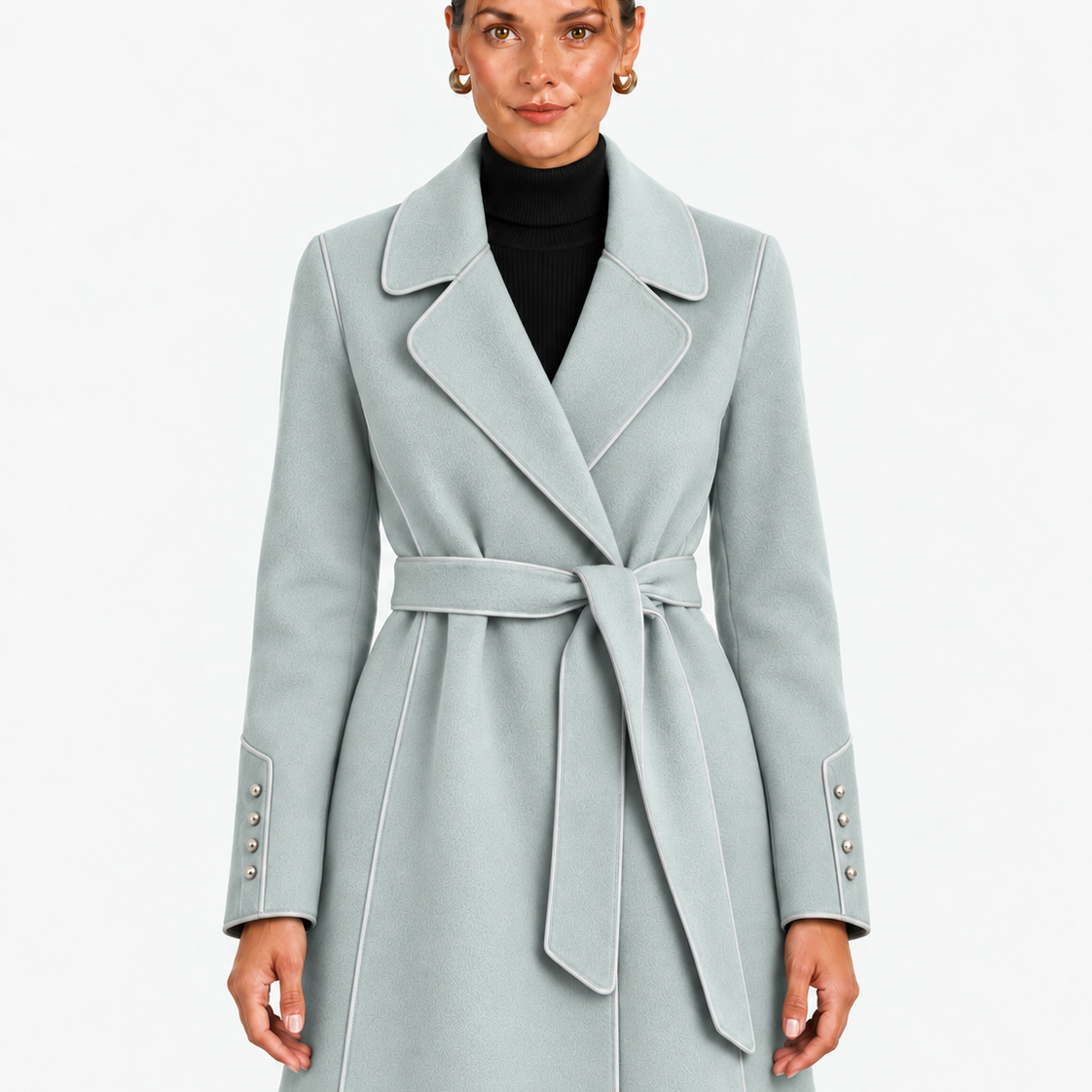 Elegante Jas met Tailleband, Contrasterende Bies en Brede Revers voor Dames