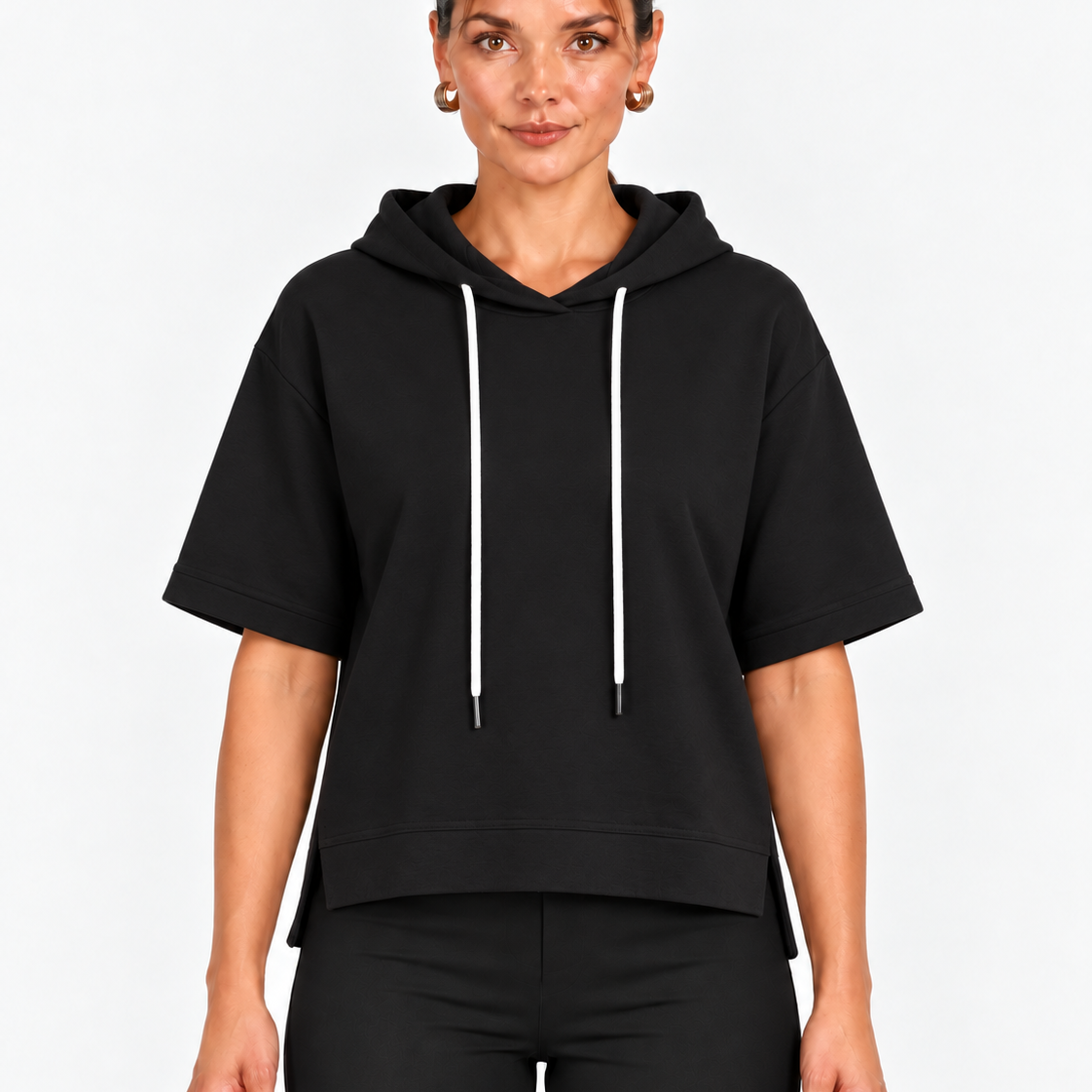 Hoodie met Korte Mouwen en Zijsplitten voor Dames