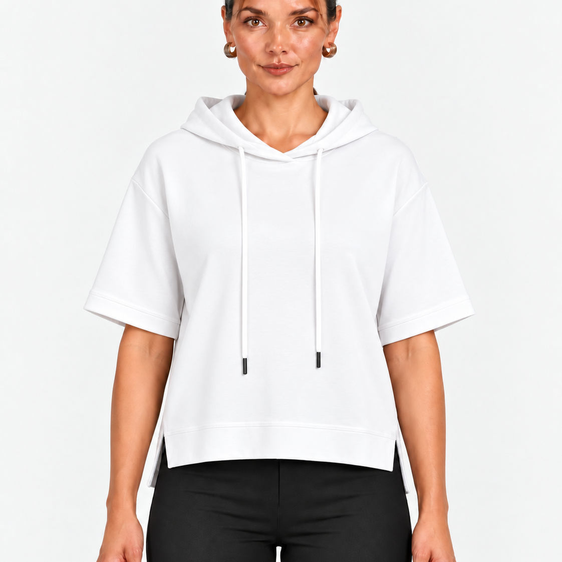 Hoodie met Korte Mouwen en Zijsplitten voor Dames