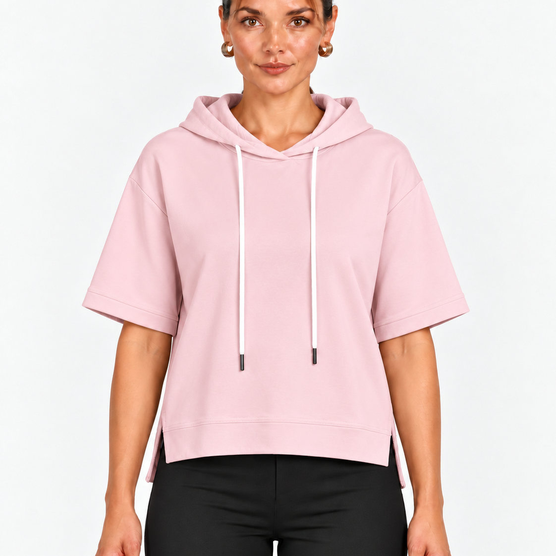 Hoodie met Korte Mouwen en Zijsplitten voor Dames
