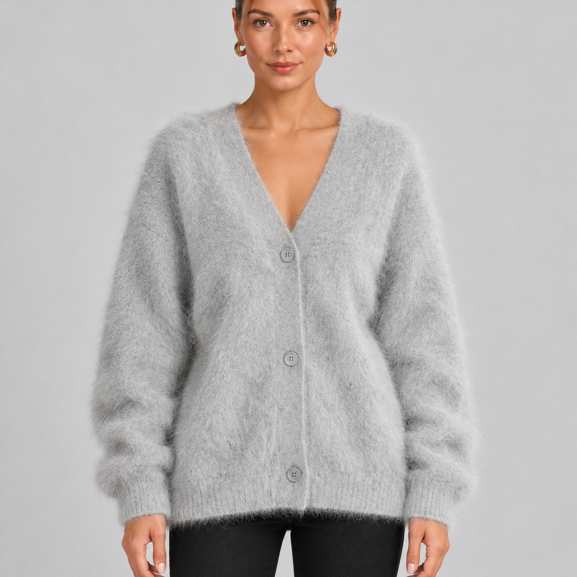 Pluizig Oversized Vest met V-Hals voor Dames
