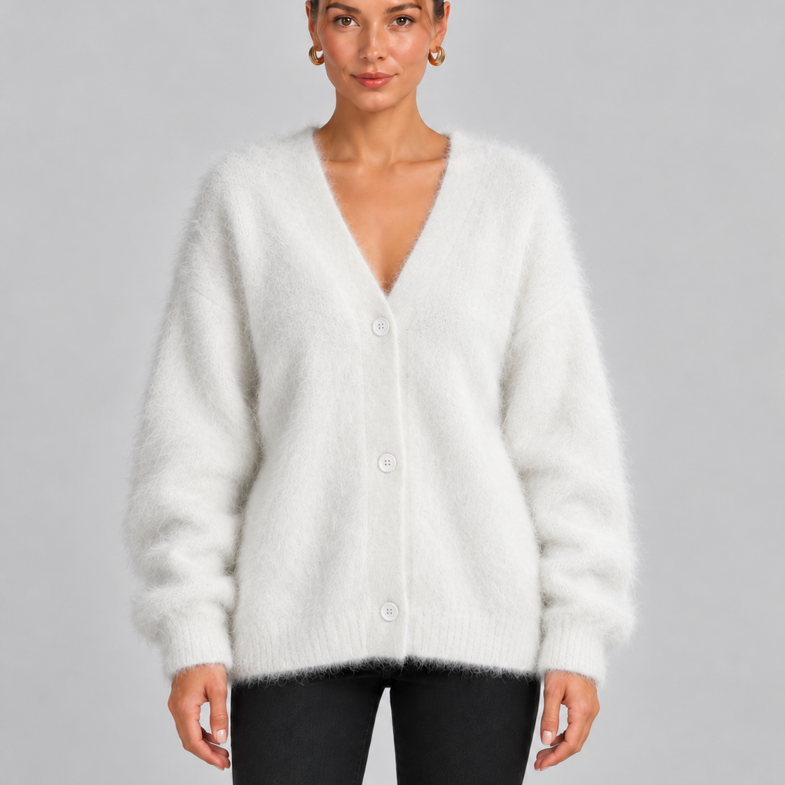 Pluizig Oversized Vest met V-Hals voor Dames