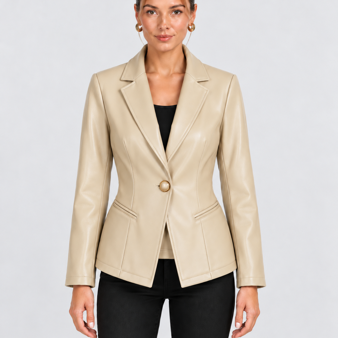 Elegante Leren Blazer met Gestructureerde Pasvorm voor Dames