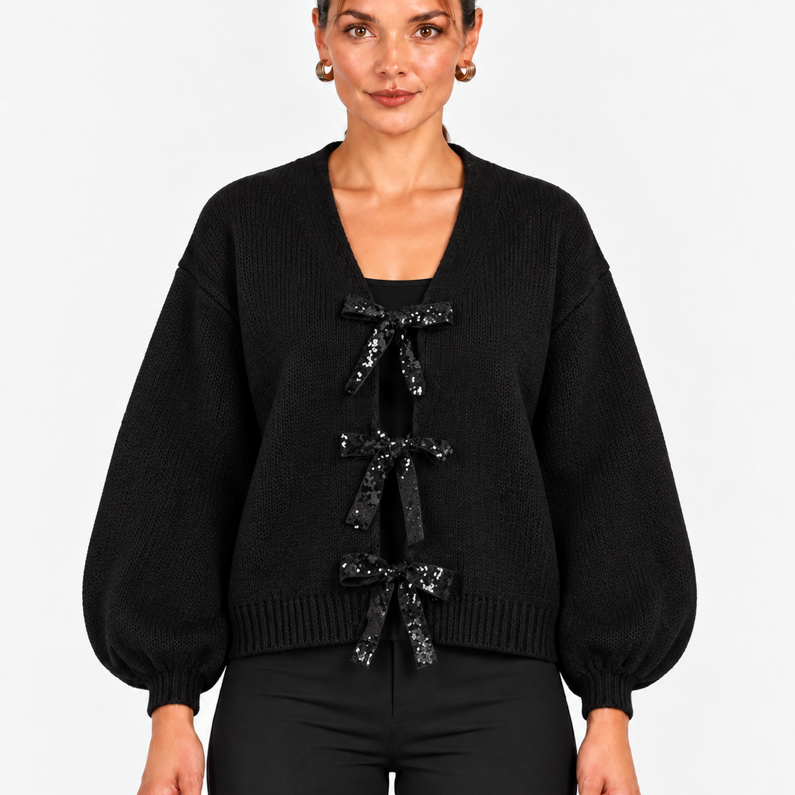 Gebreid Vest met Strikken van Pailletten voor Dames