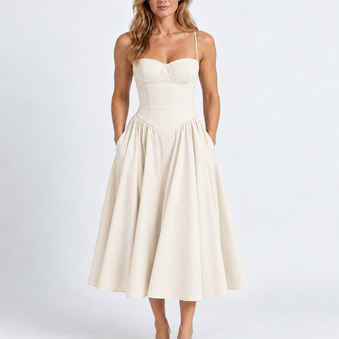 Elegante Corset Midi-Jurk met Verstelbare Bandjes voor Dames