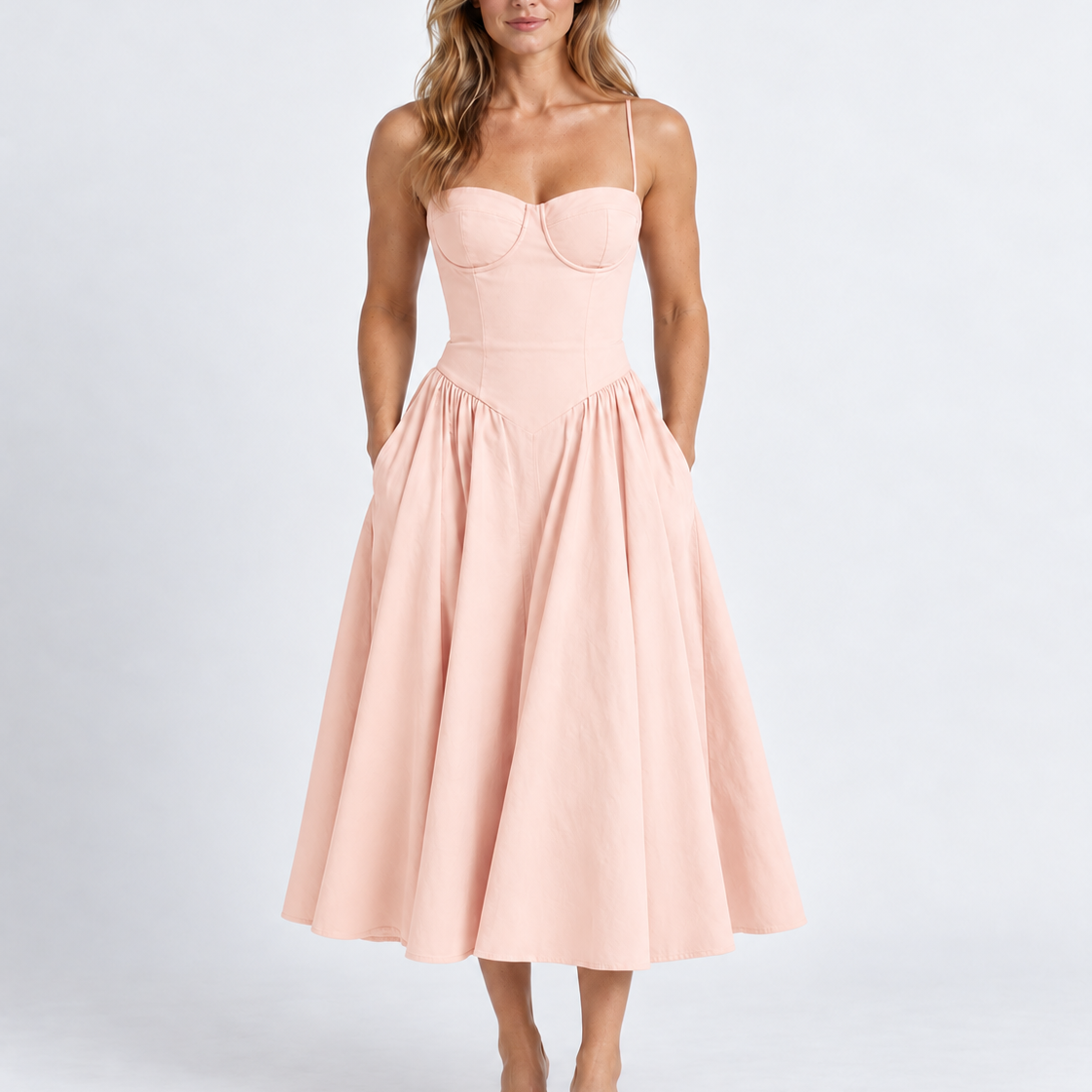 Elegante Corset Midi-Jurk met Verstelbare Bandjes voor Dames