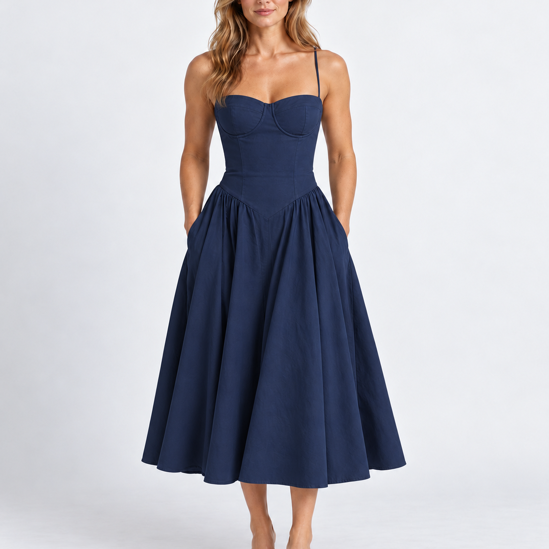 Elegante Corset Midi-Jurk met Verstelbare Bandjes voor Dames
