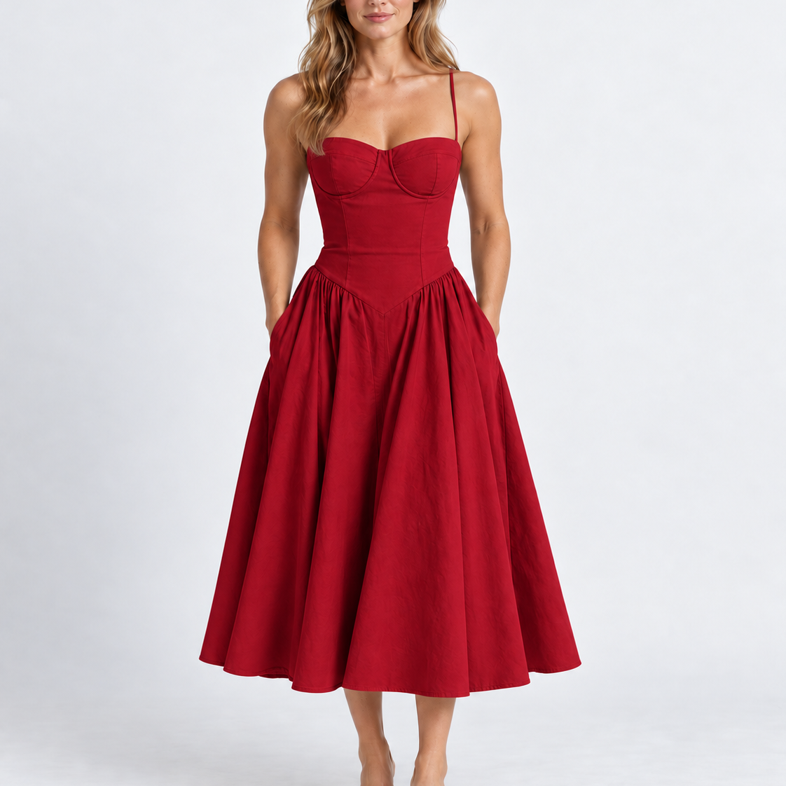 Elegante Corset Midi-Jurk met Verstelbare Bandjes voor Dames