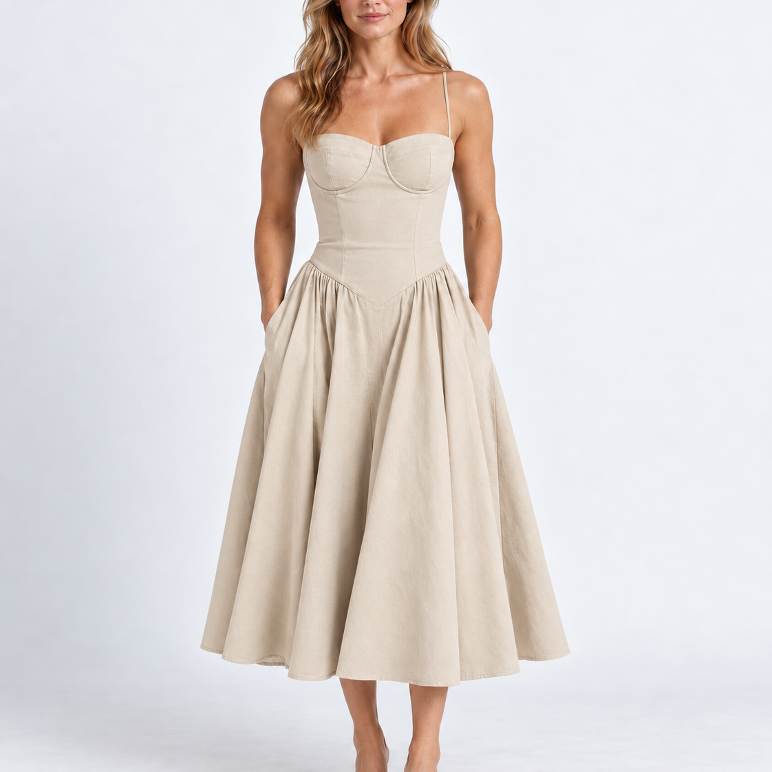 Elegante Corset Midi-Jurk met Verstelbare Bandjes voor Dames