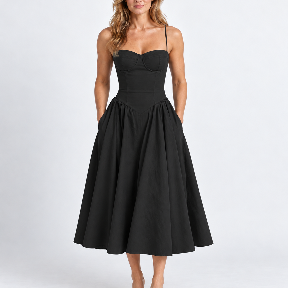 Elegante Corset Midi-Jurk met Verstelbare Bandjes voor Dames