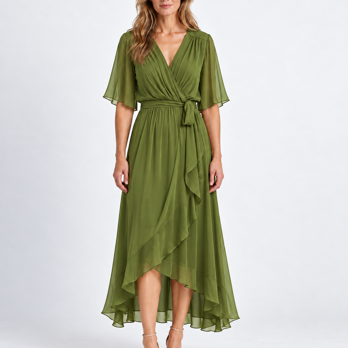 Elegante Wikkel Maxi-Jurk met Taillestrik voor Dames