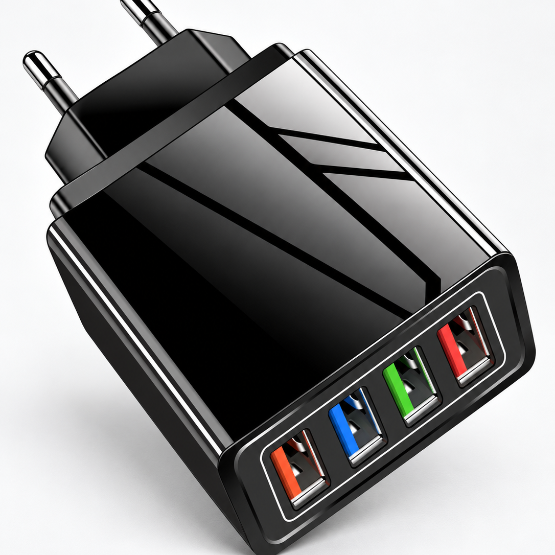 Vierpoorts Reisoplader voor Telefoons en Apparaten