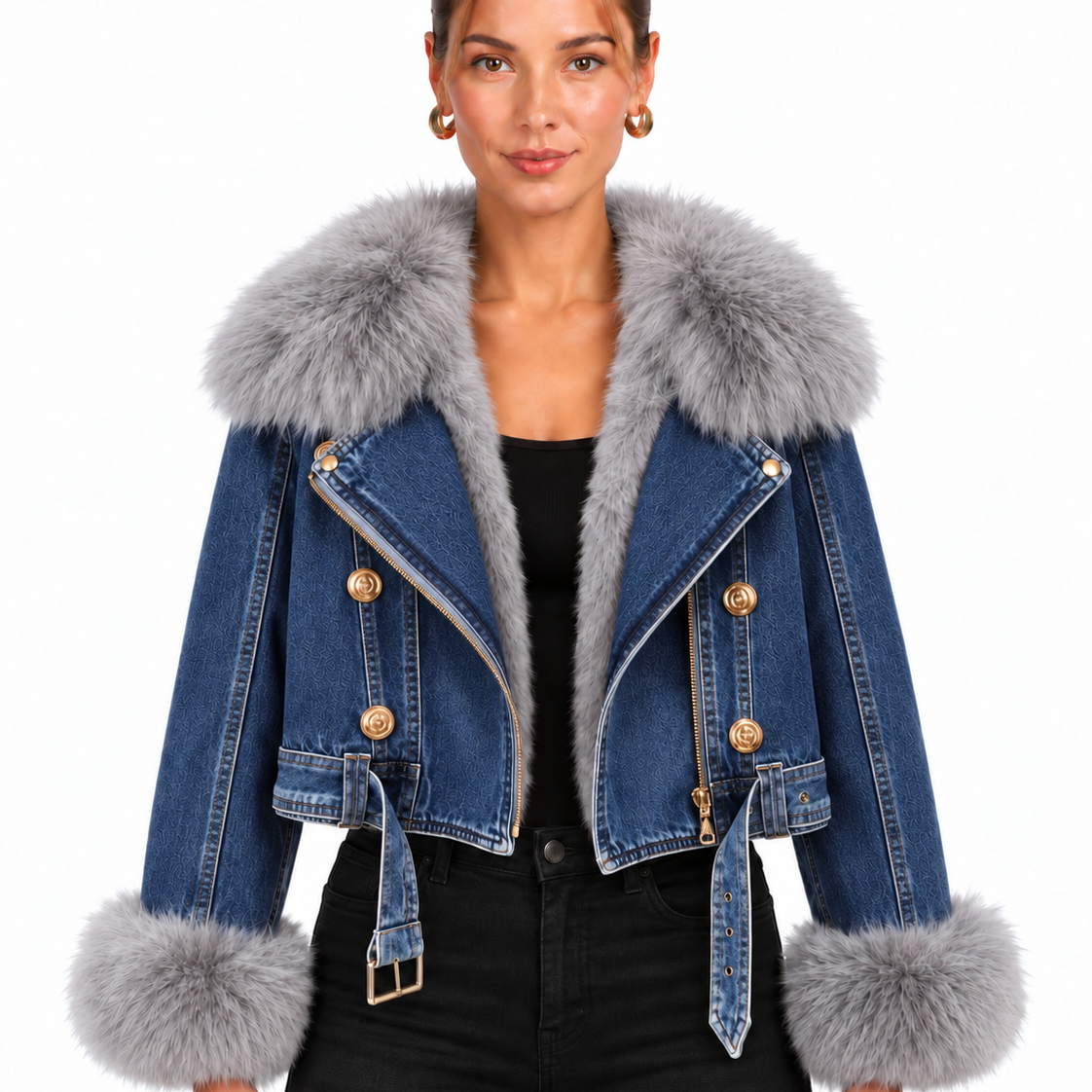 Jas met Oversized Kraag, Tailleband en Goudkleurige Knopen voor Dames