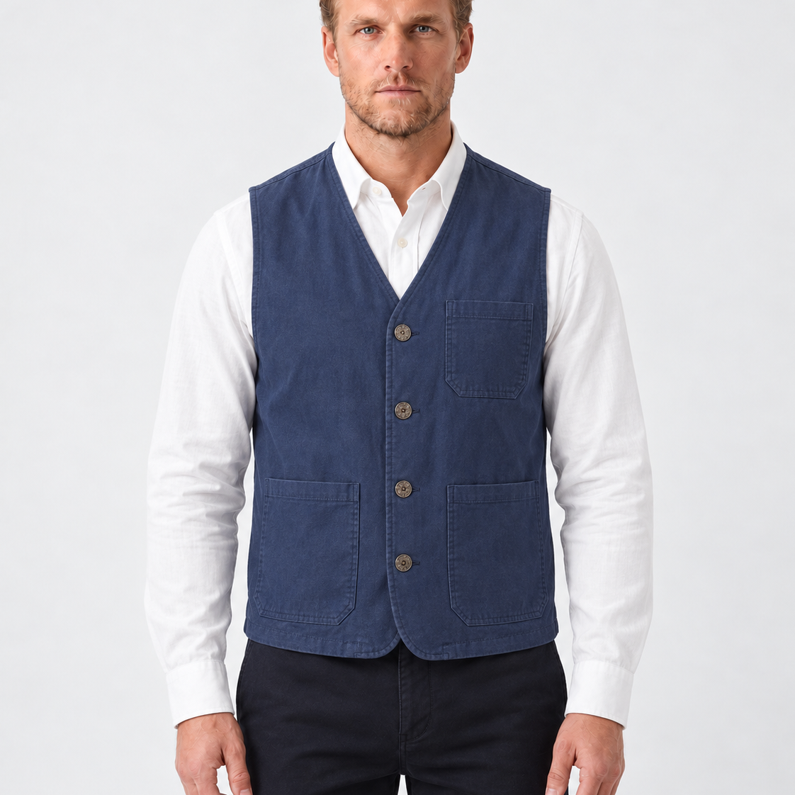 Katoenen Utility Gilet met Knoopsluiting voor Heren