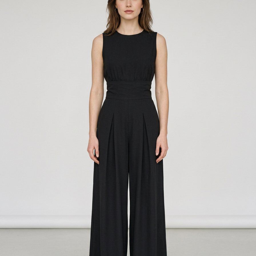 Tweedeilige Dames Set met Hoge Hals en Wijde Broek