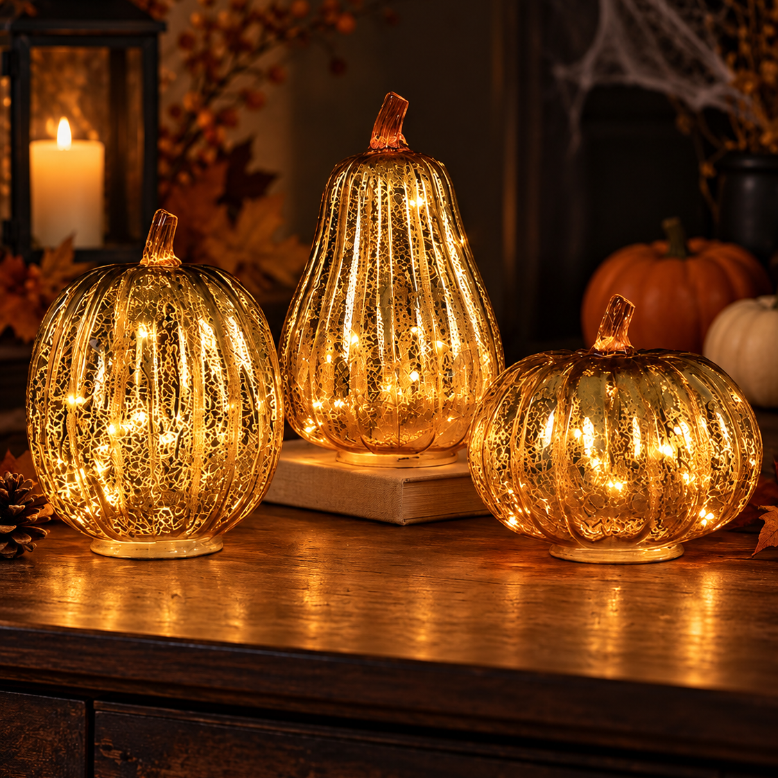 Handgeblazen glazen pompoenlamp voor Halloween