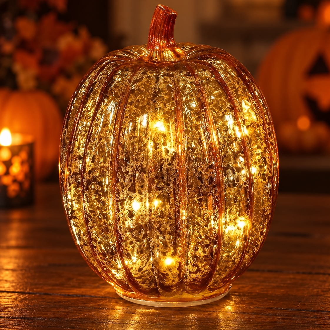 Handgeblazen glazen pompoenlamp voor Halloween