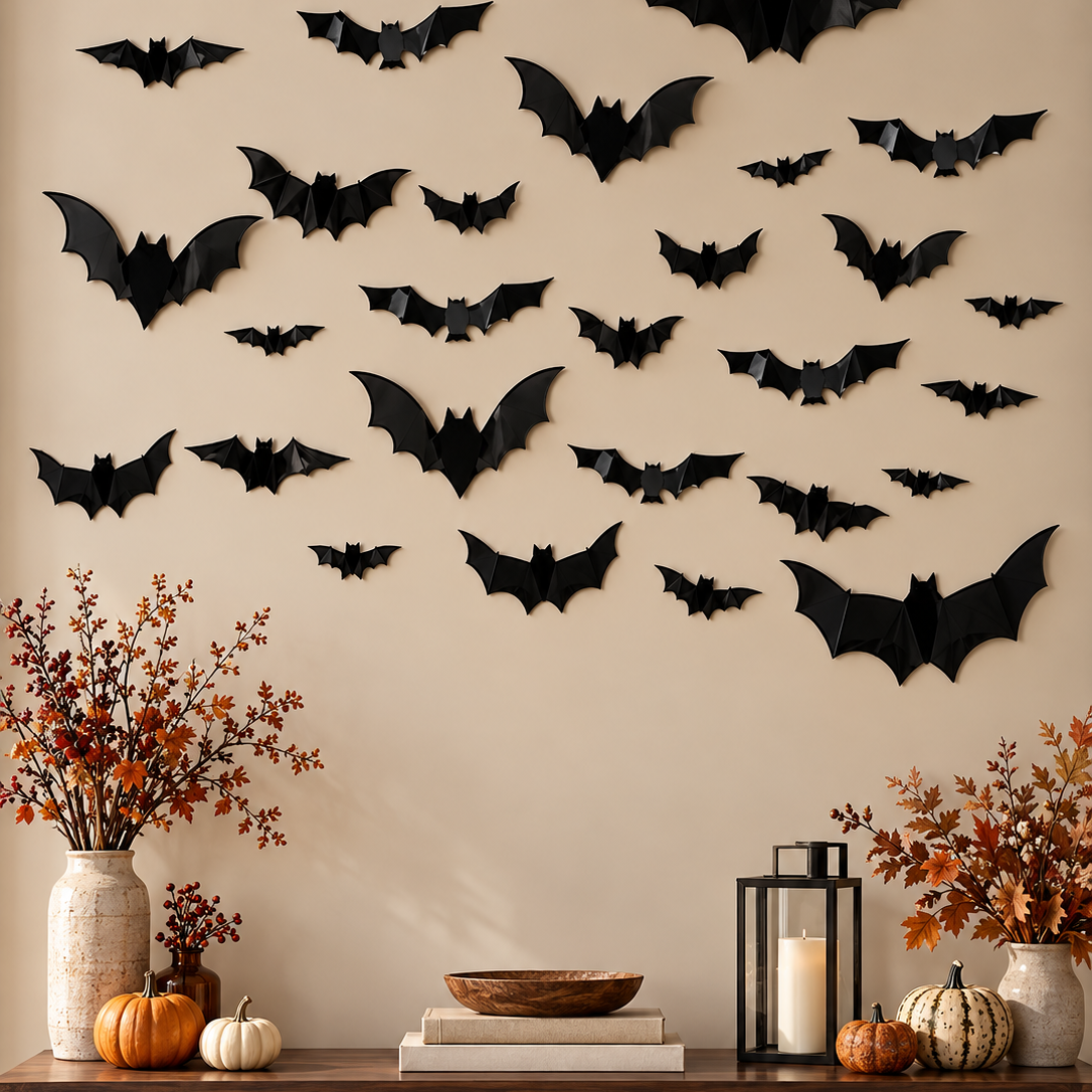 3D wanddecoratie met vleermuizenzwerm voor Halloween