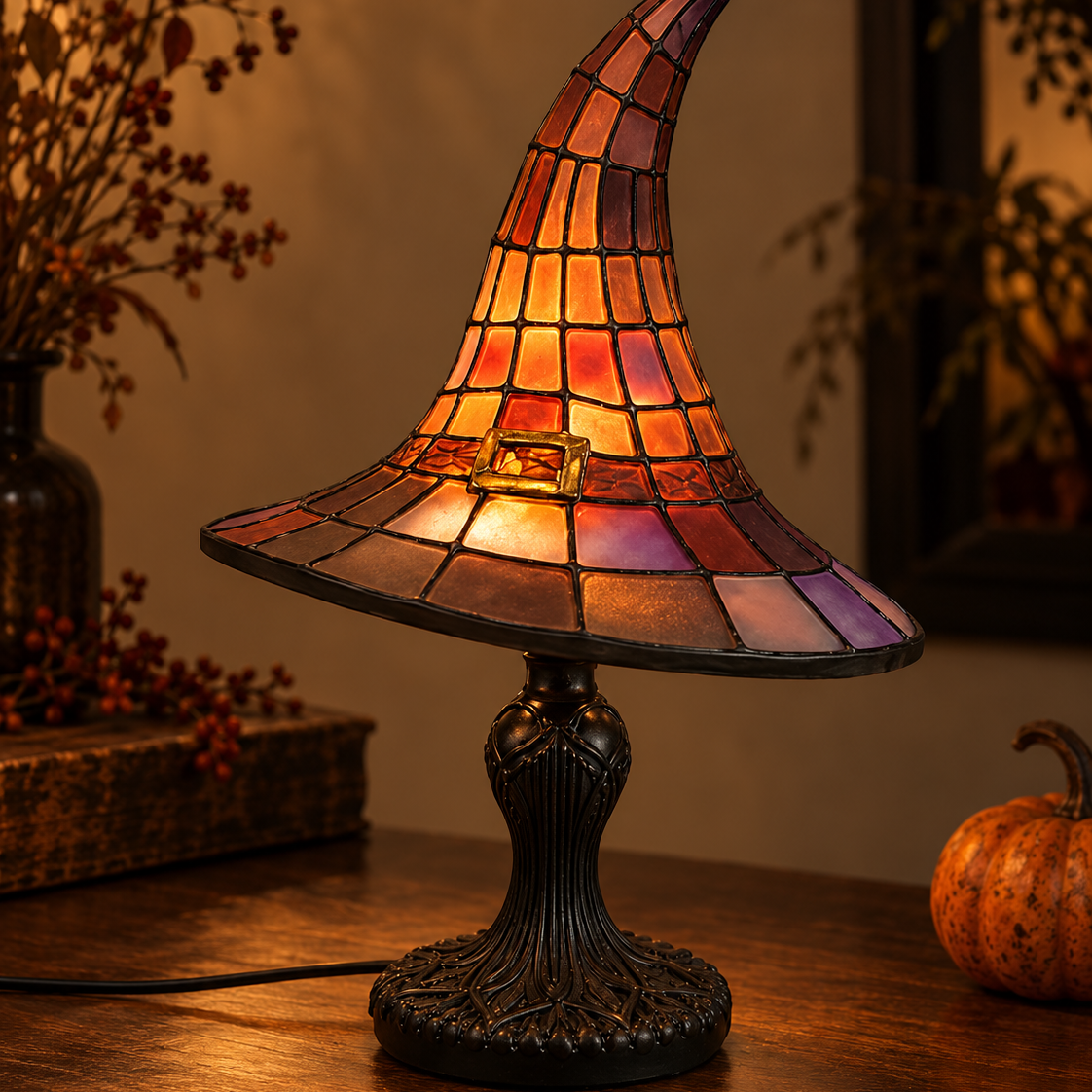 Tafellamp in heksenhoedvorm voor Halloween